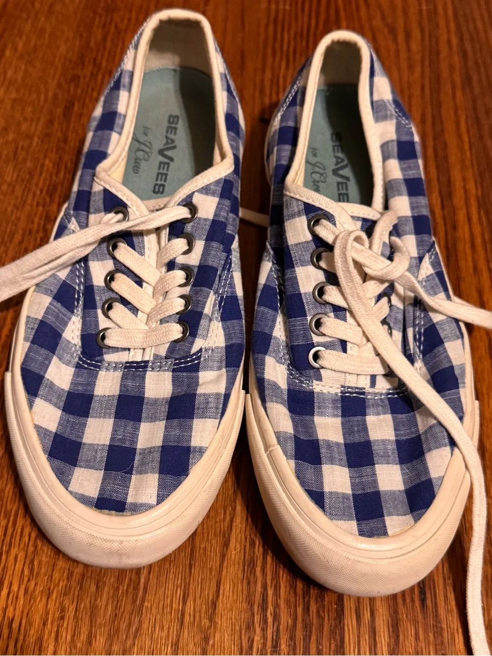 SeaVees / J Crew Blue and White Gingham Lace-Up Sneakers